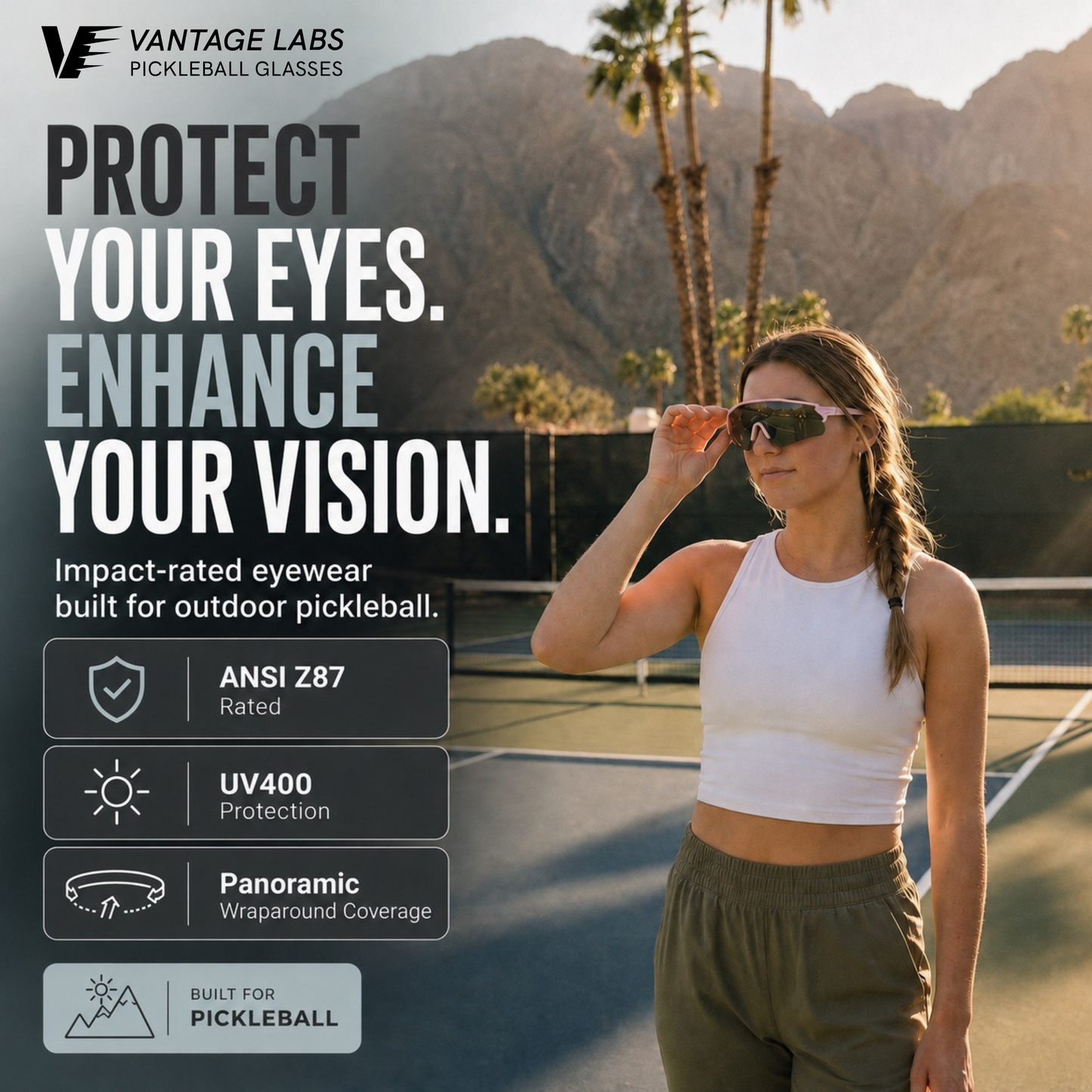 The Vue - Pearl White | Transition Lens | Indoor/Outdoor - 100MPH+ Pickleball Impact Rated